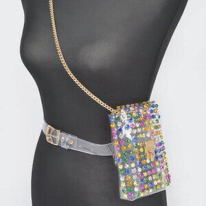 Rhinestone Clear Plus Size Belt Bag W/chain